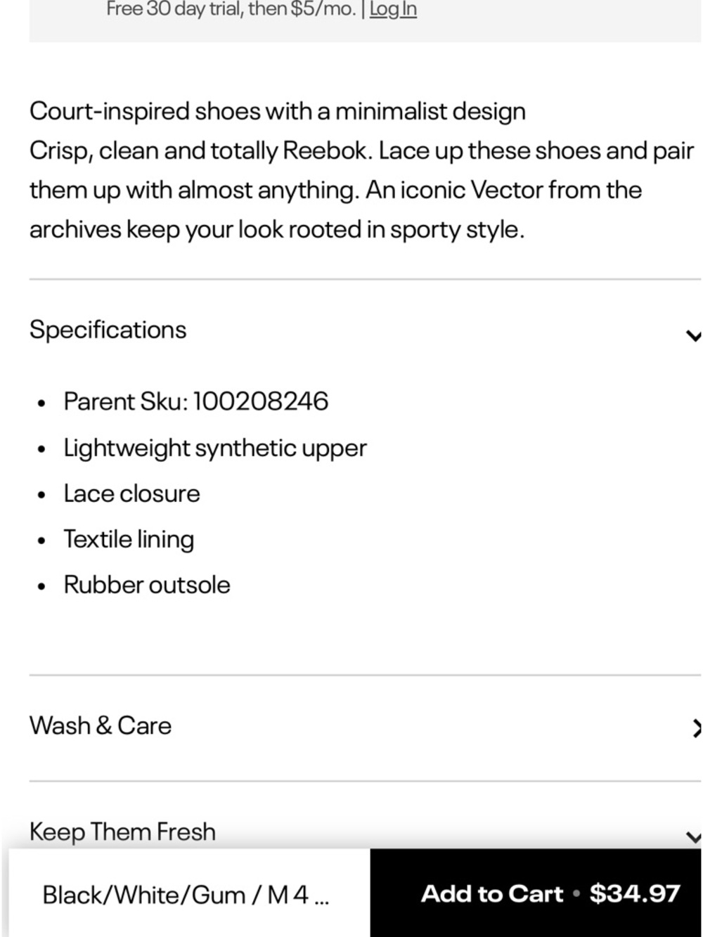 Reebok Smash Edge UNISEX Black & White Classic Gum Sole Sneaker - Picture 3 of 6
